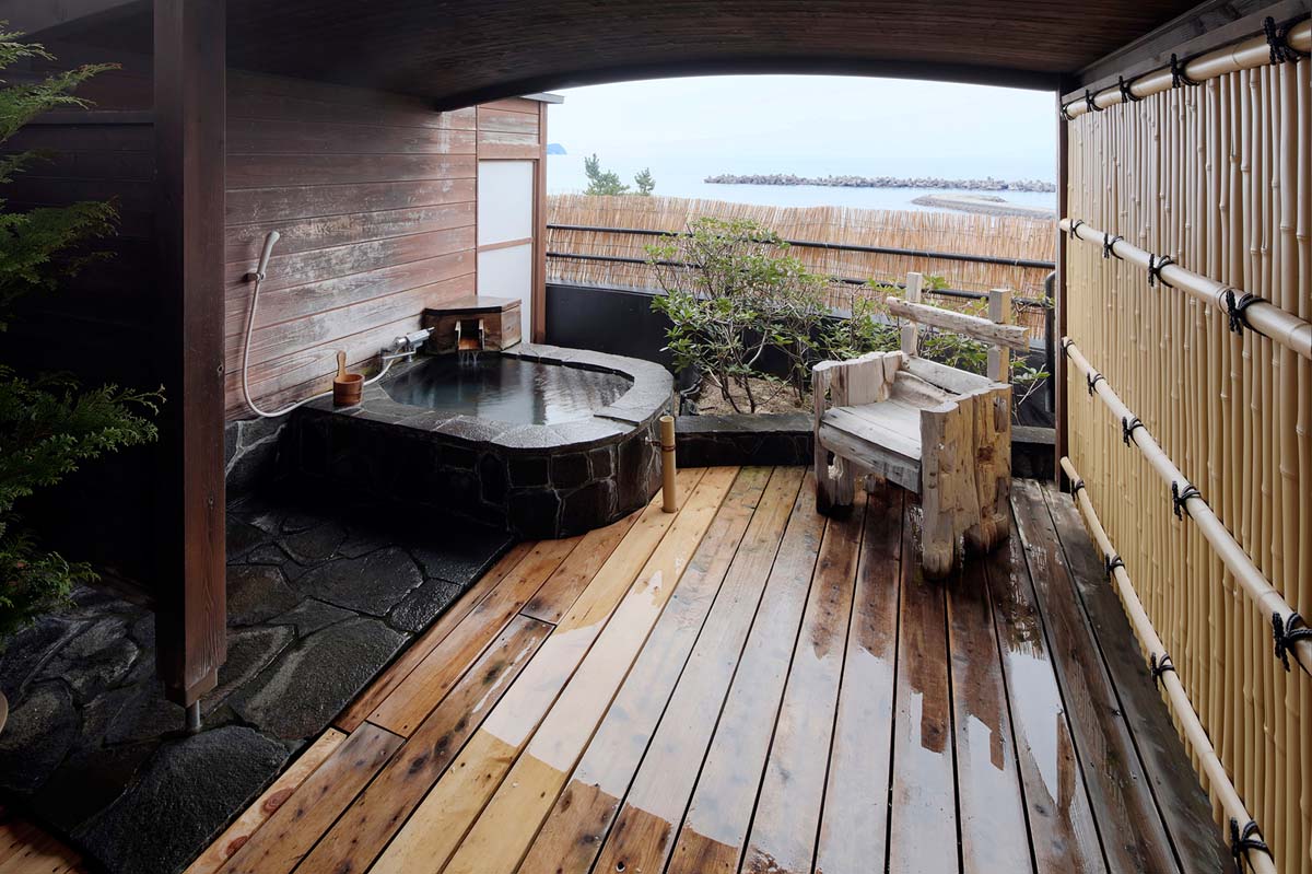 Terrace with open-air hot spring